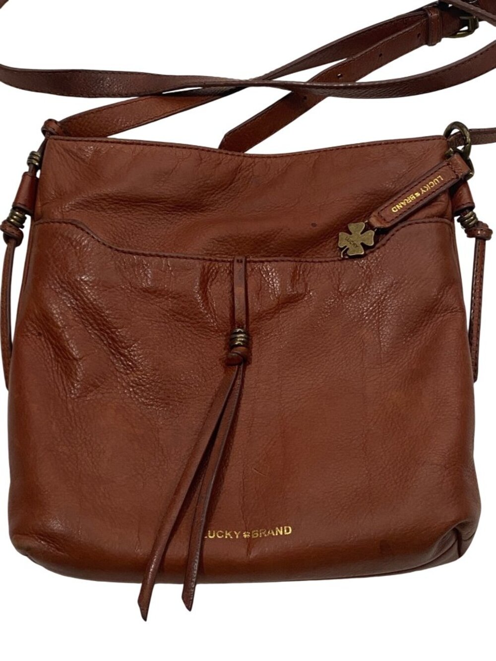 Lucky Brand Brown Leather Crossbody Bag Adjustable Strap & Zipper Pockets boho